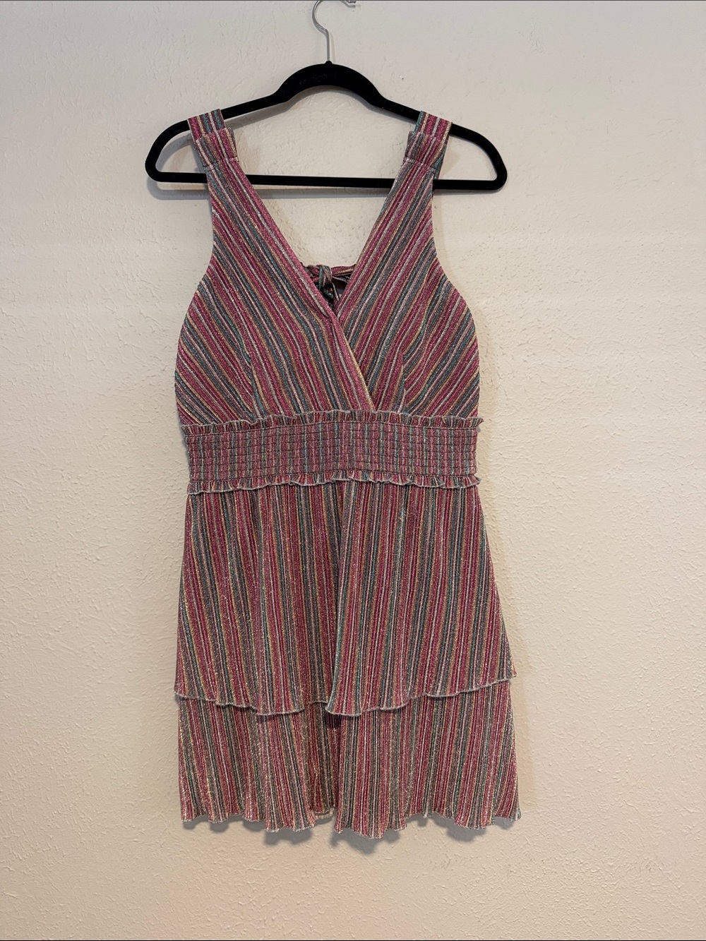 SAYLOR Pink Multicolor Striped Tiered dress